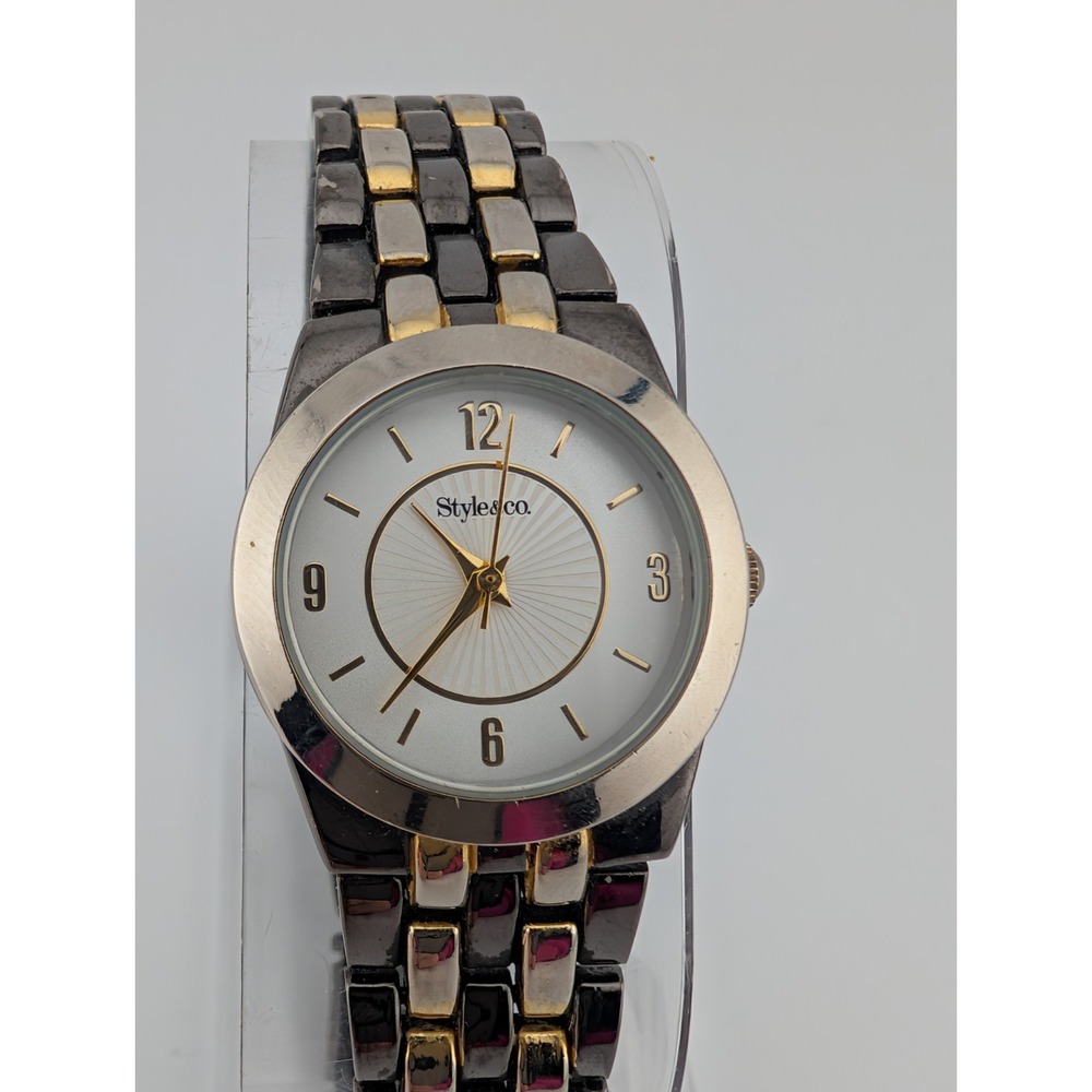 Style & Co Watch Women 27mm Silver Gold Tone 7.5" Band- New Battery